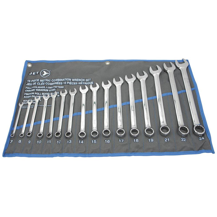 SureWerx 700185 JET Long Metric Fully Polished Combination Wrench Set - 16 pc - Model Number LCWS-16M