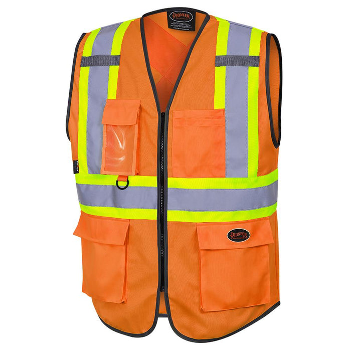 SureWerx V1023850-M PIONEER Hi-Vis Tricot Poly Safety Vest - Zipper Closure - Hi-Vis Orange - M - Model Number 6958