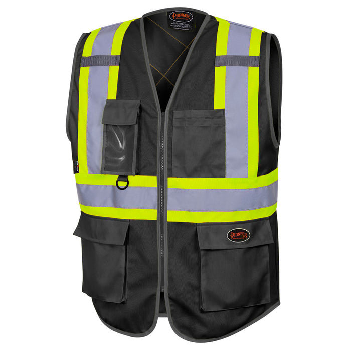 SureWerx V1023870-L PIONEER Hi-Vis Poly Tricot Safety Vest - Zipper Closure - Black - L - Model Number 6959BK