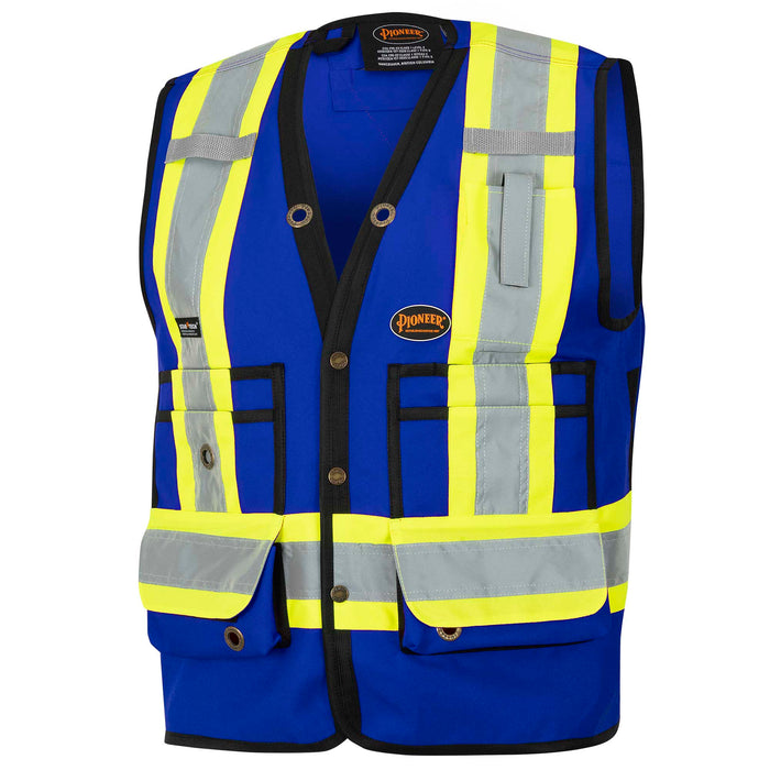 SureWerx (545) V1010180-XL PIONEER Hi-Vis 150D Poly Twill Surveyor's Safety Vest - Snap Closure - Royal Blue - XL - Model Number 6692N
