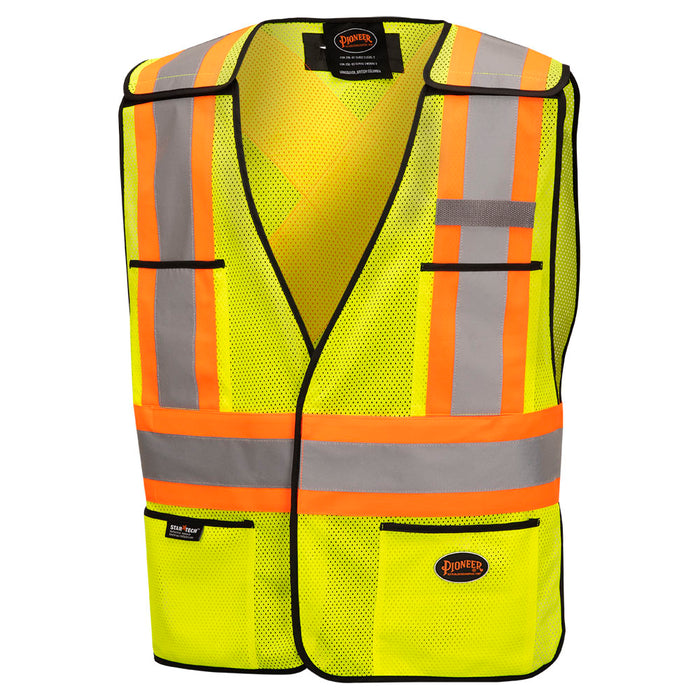 SureWerx V1020810-O/S PIONEER Hi-Vis Poly Mesh Safety Vest - 5-pt Tear-Away - Hi-Vis Yellow/Green - O/S - Model Number 6927