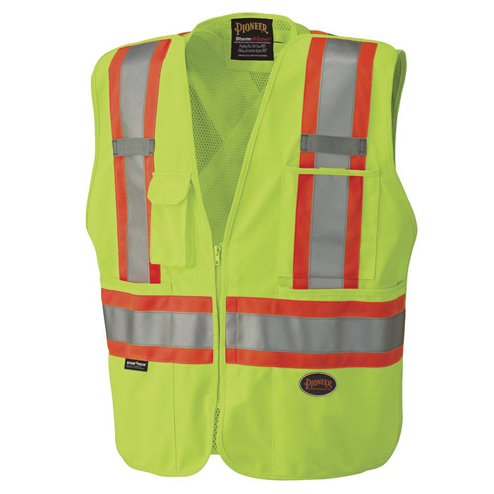 SureWerx V1021260-3XL PIONEER Hi-Vis Tricot Poly Safety Vest - Mesh-Back - 5-pt Tear-Away - Hi-Vis Yellow/Green - 3XL - Model Number 6936