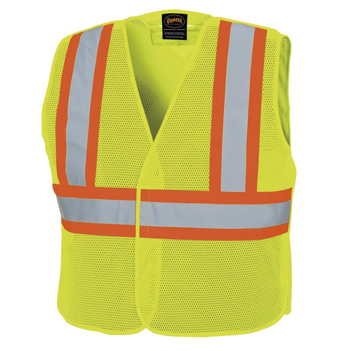 SureWerx V1030560-L/XL PIONEER Hi-Vis Poly Mesh Safety Vest - Adjustable - 5-pt Tear-Away - Hi-Vis Yellow/Green - L/XL - Model Number 598P
