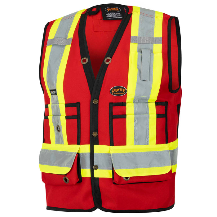 SureWerx (545) V1010130-XL PIONEER Hi-Vis 150D Poly Twill Surveyor's Safety Vest - Snap Closure - Red - XL - Model Number 6683