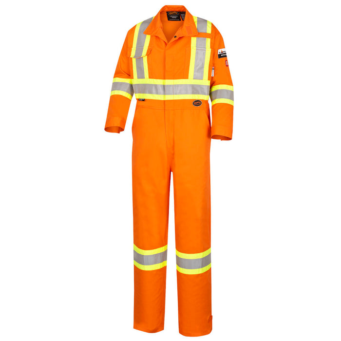 SureWerx (545) V252025T-54 PIONEER Hi-Vis FR/ARC-Rated 100% Cotton Safety Coveralls - Bright Orange - 54 - Tall - Model Number 5555T