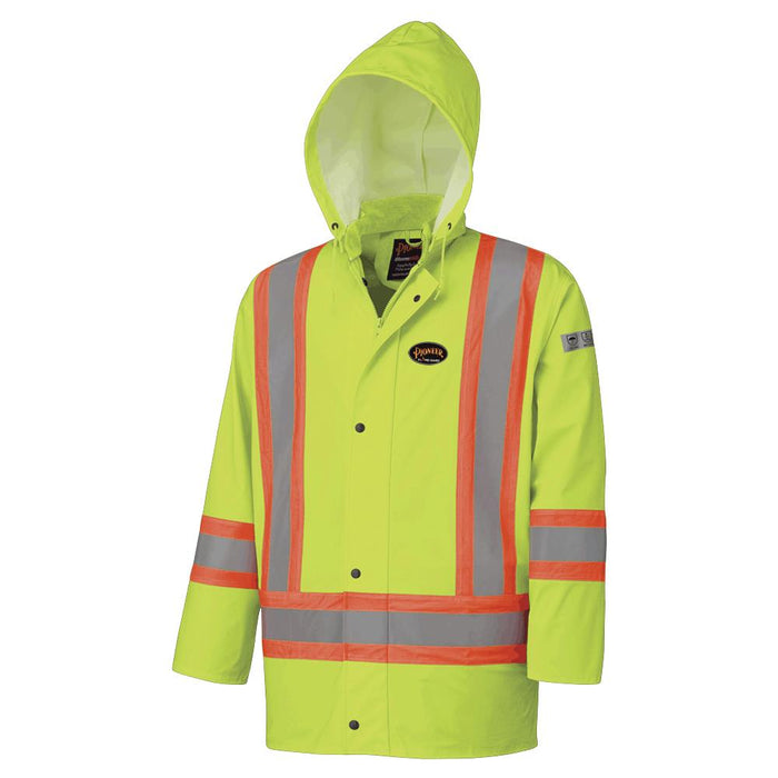 SureWerx V3520160-2XL PIONEER Hi-Vis Flame-Resistant Waterproof PU Stretch Jacket - Hi-Vis Yellow/Green - 2XL - Model Number 5894
