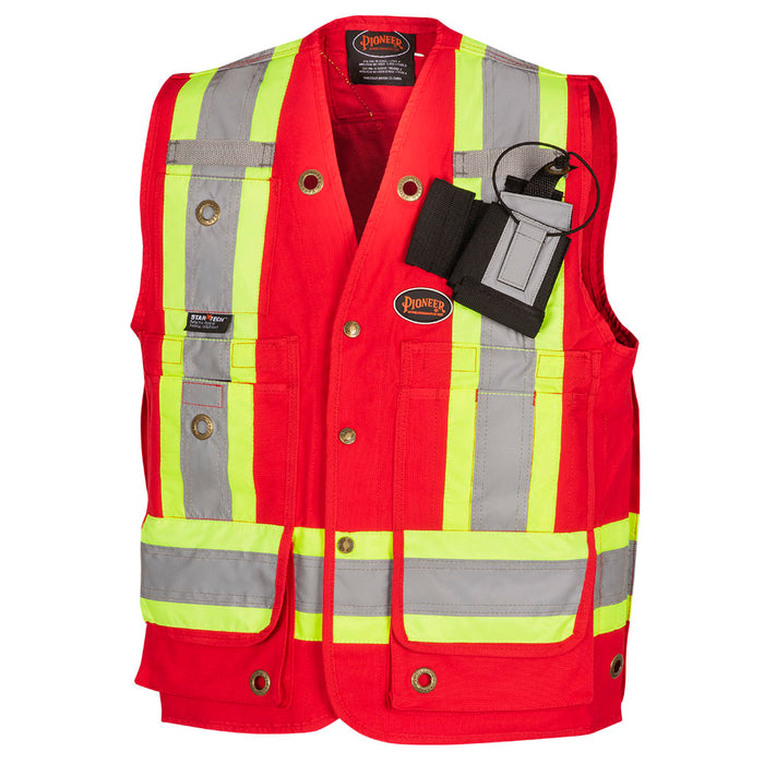 SureWerx V1010610-XL PIONEER CSA 100% Cotton Duck Surveyor's Safety Vest - Snap Closure - Red - XL - Model Number 694