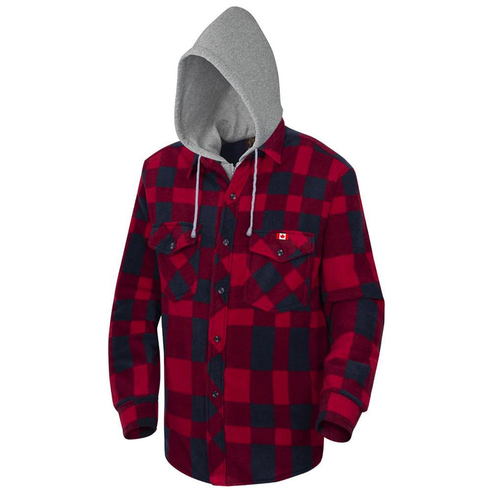 SureWerx (545) V3080397-S PIONEER Quilted Polar Fleece Hooded Shirt – Red/Black Plaid – S - Model Number 415RB