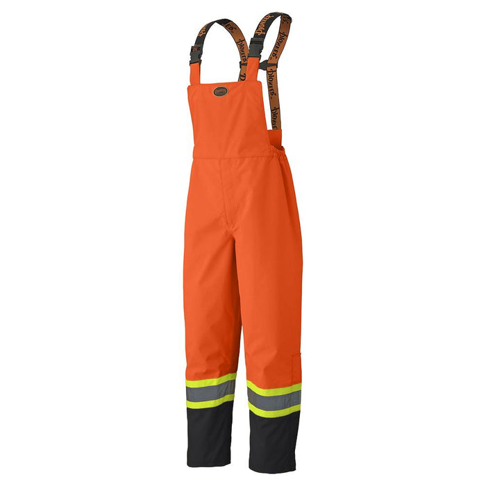 SureWerx (545) V1200450-L PIONEER Hi-Vis 300D Trilobal Ripstop Safety Bib Pants - PU Coated - 100% Waterproof- Hi-Vis Orange - L - Model Number 5404