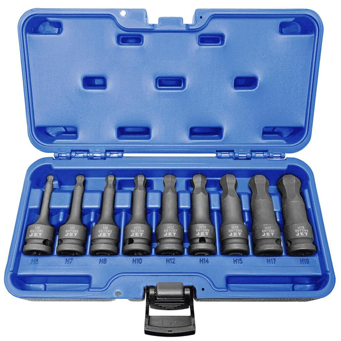 SureWerx 610336 JET 9-Piece 1/2" DR Metric Ball Nose Hex Impact Socket Set - Model Number BNH-912M