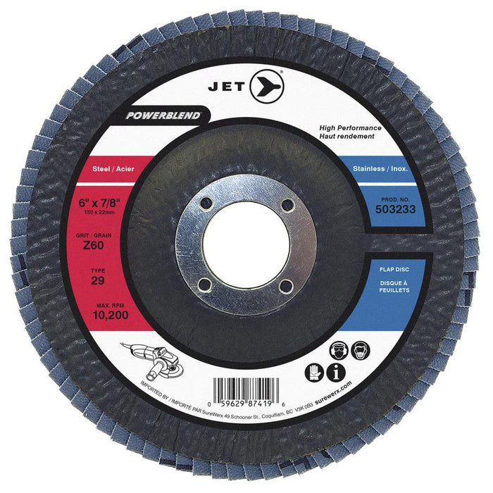 SureWerx (545) 503233 JET 6 x 7/8" Z60 POWERBLEND T29 Zirconia Flap Discs
