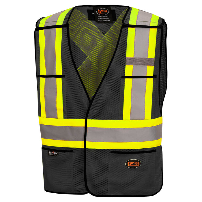 SureWerx (545) V1020770-O/S PIONEER Hi-Vis Poly Mesh Safety Vest - 5-pt Tear-Away - Black - O/S - Model Number 6927BK