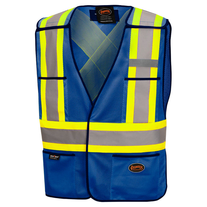 SureWerx V1020780-O/S PIONEER Hi-Vis Poly Mesh Safety Vest - 5-pt Tear-Away - Royal Blue - O/S - Model Number 6927RB