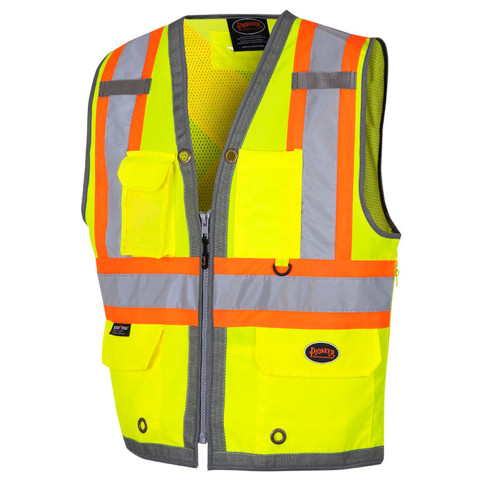 SureWerx (545) V1010260-4XL PIONEER Hi-Vis 300D Oxford Poly Mesh Surveyor's Safety Vest - Mesh Back- Zipper Closure - Hi-Vis Yellow/Green - 4XL - Model Number 6673