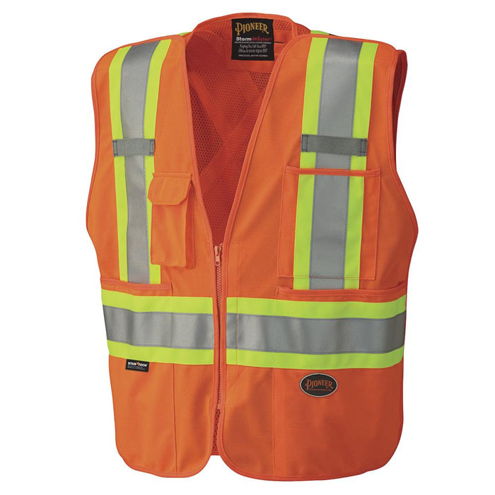 SureWerx (545) V1021150-M PIONEER Hi-Vis Tricot Poly Safety Vest - Mesh-Back - 5-pt Tear-Away - Hi-Vis Orange - M - Model Number 6935