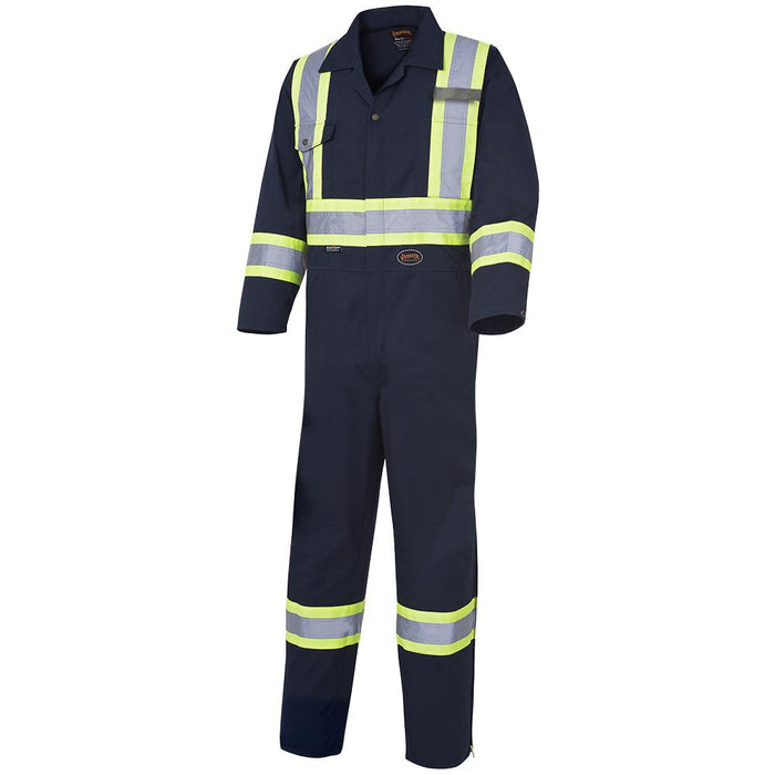 SureWerx (545) V202068T-44 PIONEER Hi-Vis Poly/Cotton Safety Coveralls - Zipper Closure - Navy - 44 - Tall - Model Number 516T