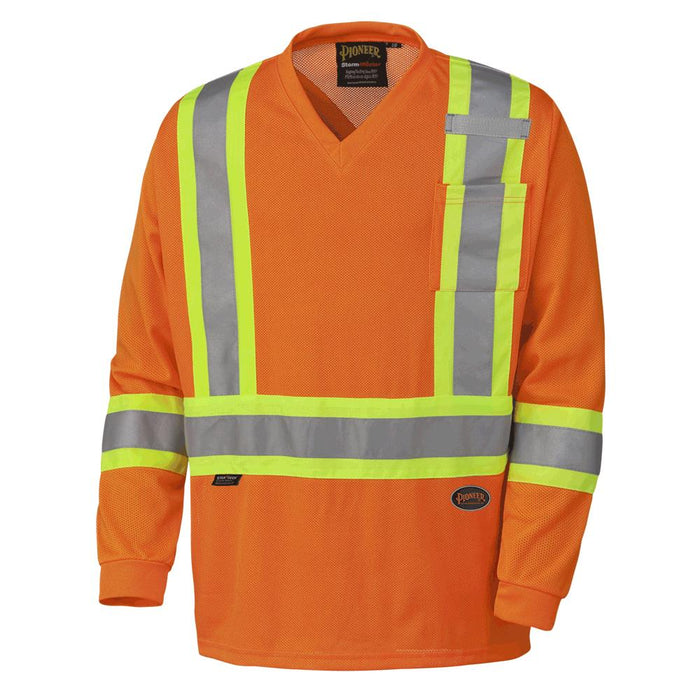 SureWerx (545) V1050950-M PIONEER Hi-Vis Micro Mesh Long-Sleeved Traffic Safety Shirt - Hi-Vis Orange - M - Model Number 6984
