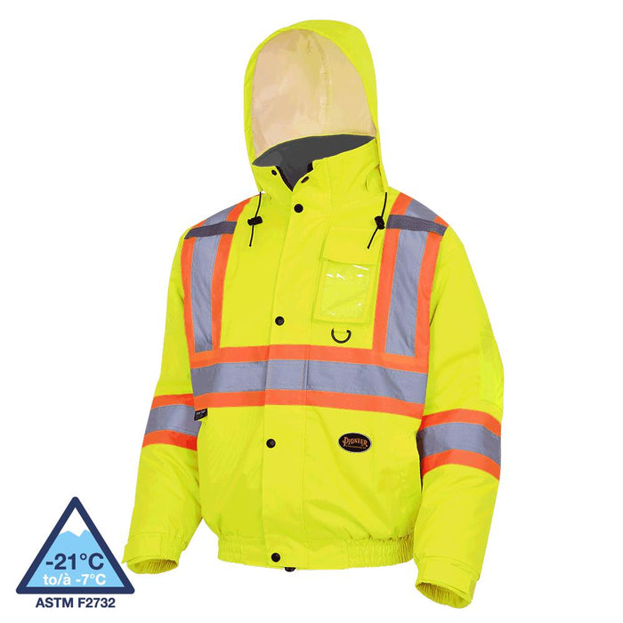 SureWerx (545) V1150260-L PIONEER Hi-Vis Winter Safety Bomber - 100% Waterproof - Detachable Hood - Hi-Vis Yellow/Green - L - Model Number 5033