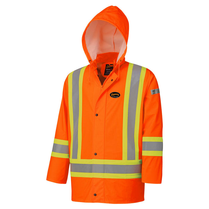 SureWerx V3520150-4XL PIONEER Hi-Vis Flame-Resistant Waterproof PU Stretch Jacket - Hi-Vis Orange - 4XL - Model Number 5892