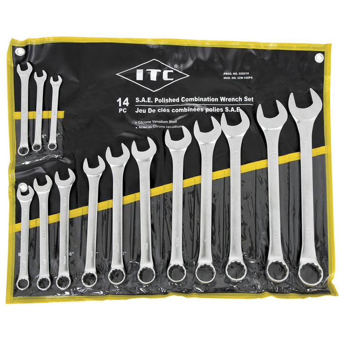 SureWerx 020210 ITC Combination Wrench - SAE - Polished - 14 pc Set - Model Number ICW-14PS