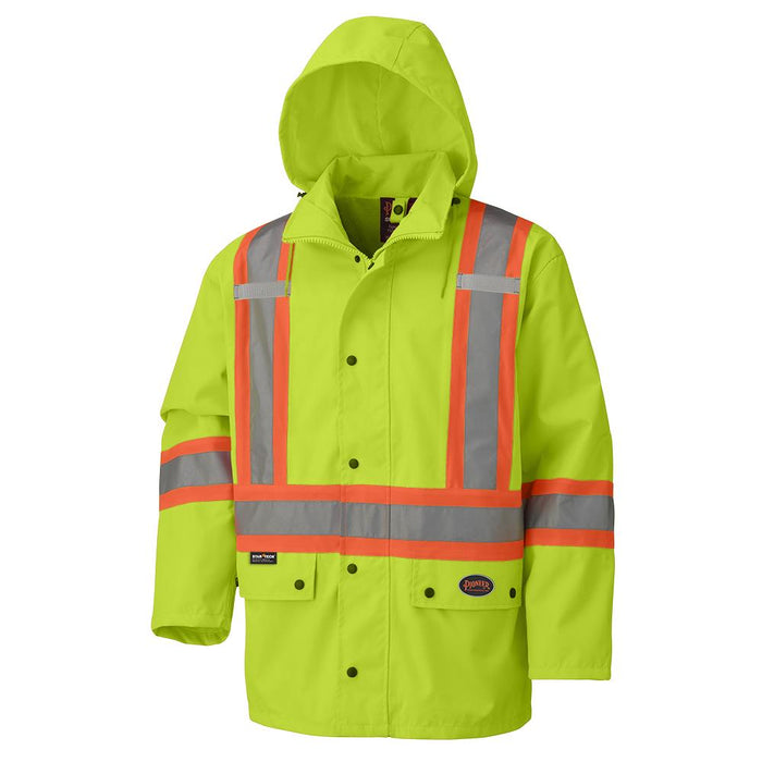 SureWerx (545) V1110660-XL PIONEER Hi-Vis 450D Safety Jacket - 100% Waterproof - Detachable Hood - Hi-Vis Yellow/Green - XL - Model Number 5585A