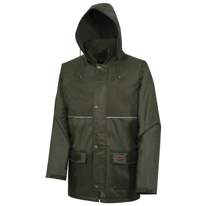 SureWerx (545) V3040340-L PIONEER Nailhead Ripstop Tree Planter Jacket- 100% Waterproof - Detachable Hood - Green - L - Model Number D8120J