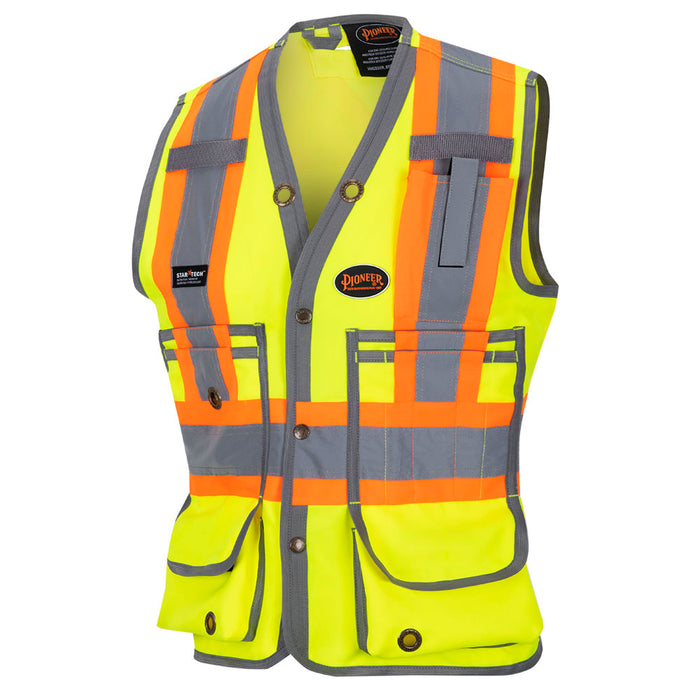 SureWerx (545) V1011260-XS PIONEER Women’s Surveyor’s Safety Vest - 150D Poly Twill – Snap Closure – Hi-Vis Yellow - XS - Model Number 6693W