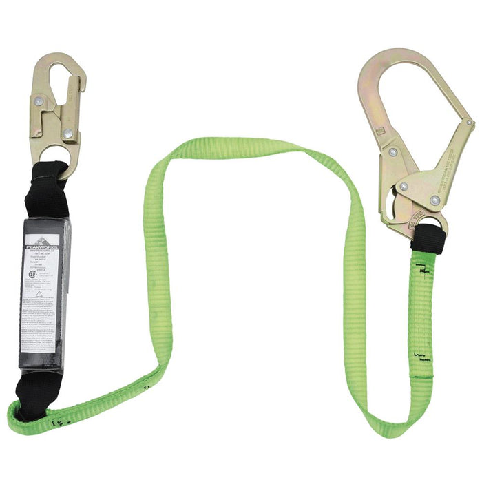 SureWerx V8104626 PEAKWORKS Shock Absorbing Lanyard - SP - Single Leg - Snap & Form Hooks - 6' (1.8 m) - 110 – 220 lb Capacity - Model Number SA-5402-6