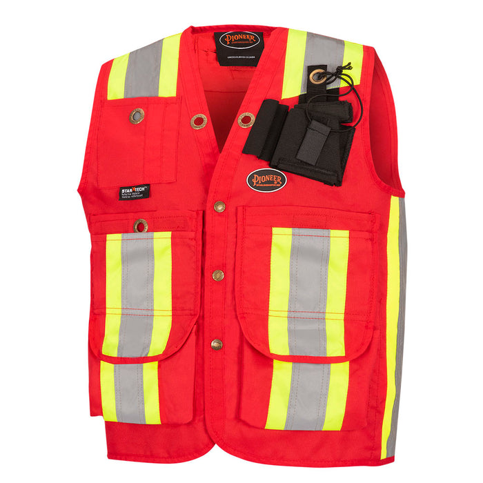 SureWerx V1010710-XL PIONEER Hi-Vis 600D PU-Coated Oxford Poly Surveyor's Safety Vest - Snap Closure – Red – XL - Model Number 695