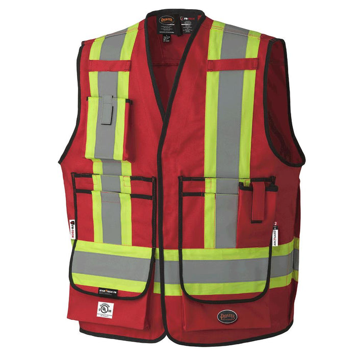SureWerx (545) V2540740-4XL PIONEER FR-Tech® Hi-Vis 88/12 7 oz FR/ARC-Rated Surveyor's Safety Vest - Red - 4XL - Model Number 7731