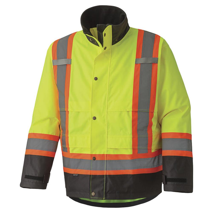 SureWerx (545) V1200260-L PIONEER Hi-Vis 300D Trilobal Ripstop Safety Jacket - PU-Coated - 100% Waterproof - Hi-Vis Yellow/Green - L - Model Number 5401