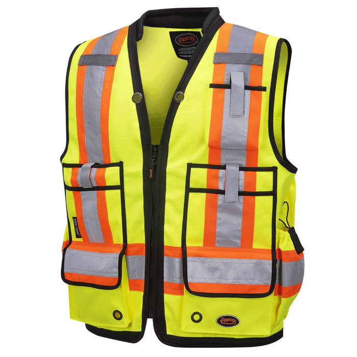 SureWerx (545) V1011160-2XL PIONEER Hi-Vis 1200D Oxford Poly Surveyor's Safety Vest - Zipper Closure - Hi-Vis Yellow/Green - 2XL - Model Number 6677