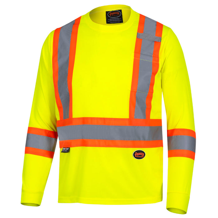 SureWerx (545) V1051260-S PIONEER Hi-Vis Bird's-Eye Long-Sleeved Safety Shirt - Hi-Vis Yellow/Green - S - Model Number 6996