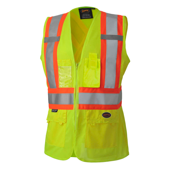 SureWerx V1021860-M PIONEER Women's Hi-Vis Tricot Poly Interlock Safety Vest - Zipper Closure - Hi-Vis Yellow/Green - M - Model Number 139