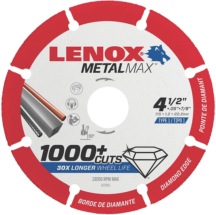 Lenox (135) 1972921 Lenox METALMAX Diamond Edge Cutoff Wheel, 4.5" X 7/8"
