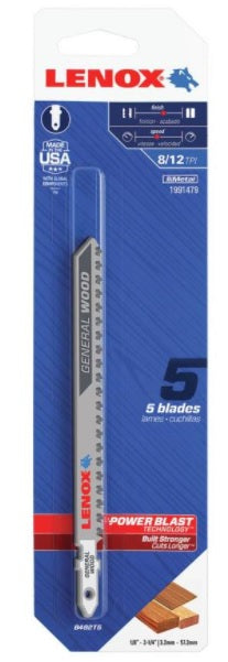 Lenox 1991479 LENOX T-Shank 4-1/2 In. X 3/8 In. 8/12 Tpi Bi-Metal Wood Cutting Jigsaw Blade (5-Pack )