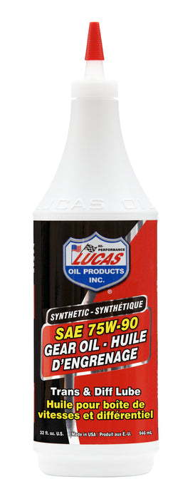 Lucas Oil 20047 SAE 75W-90 Synthetic Gear Oil, 1 Quart / 946 mL
