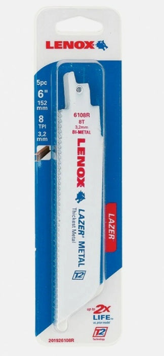 Lenox (135) 201926108R Lenox 201926108R 8T Reciprocating Saw Blade 6", 5 Pack