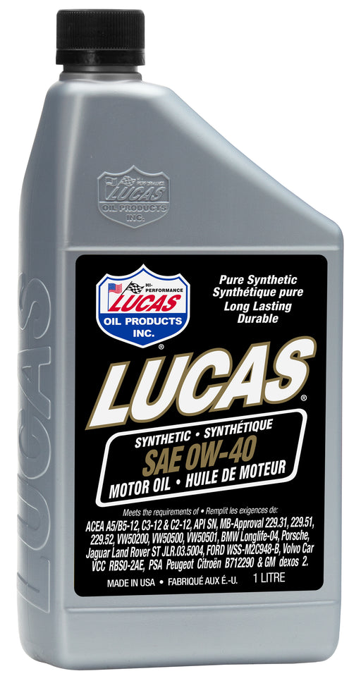 Lucas Oil 20210 Synthetic SAE 0W-40 Motor Oil, 1 Liter