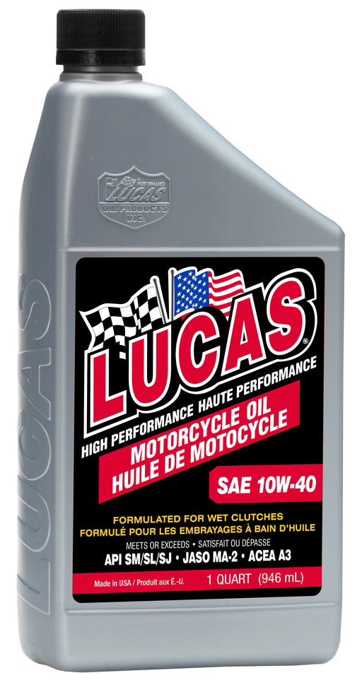 Lucas Oil 20767 SAE 10W-40 Motorcycle Oil, 1 Quart / 946 mL