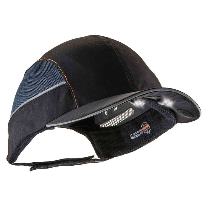 Ergodyne 23374 Skullerz 8960 Bump Cap Hat - LED Lighting, Black, Long Brim