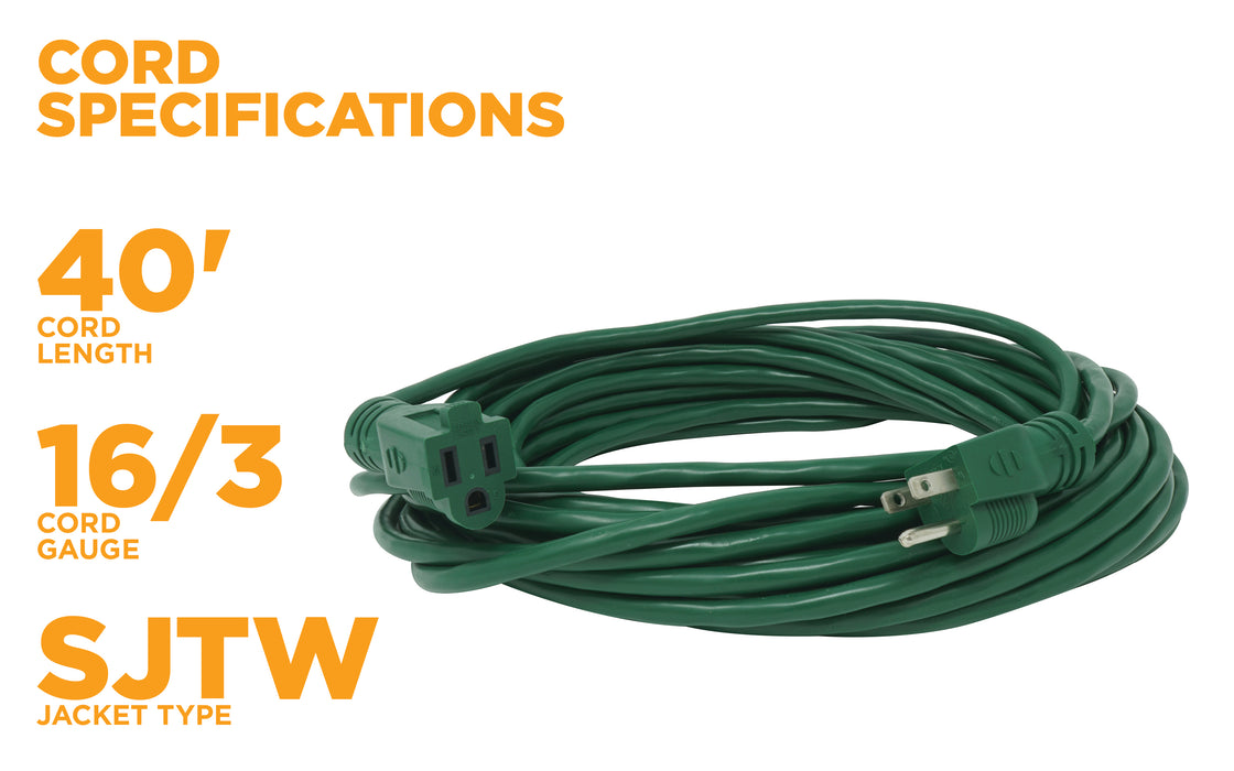 Southwire 23568805 Extension Cord, 16/3 40' SJTW Green