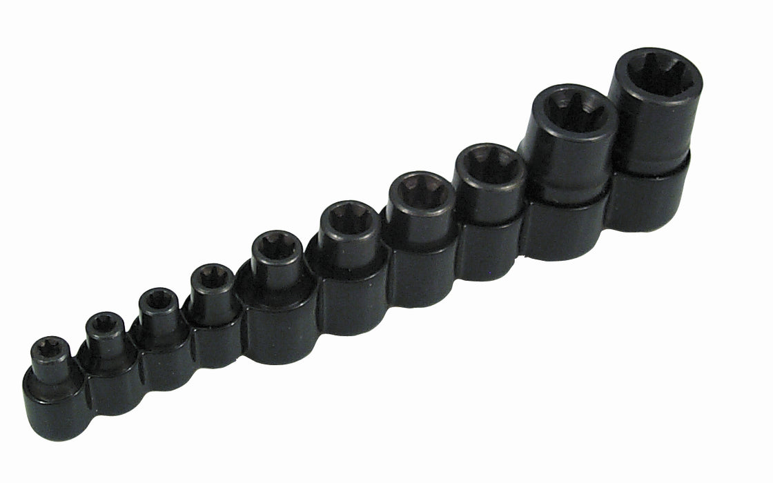 Lisle 26280 For External Torx Bolts. Includes 10 sizes, E5 through E20. Made of heat-treated