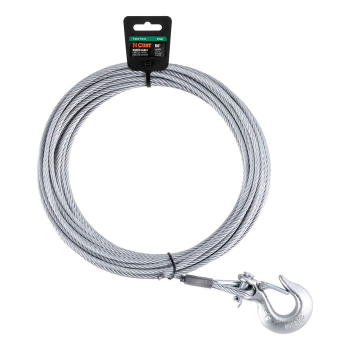 Curt (167) 29461 50' Winch Cable with Snap Hook (5,600 lbs.)