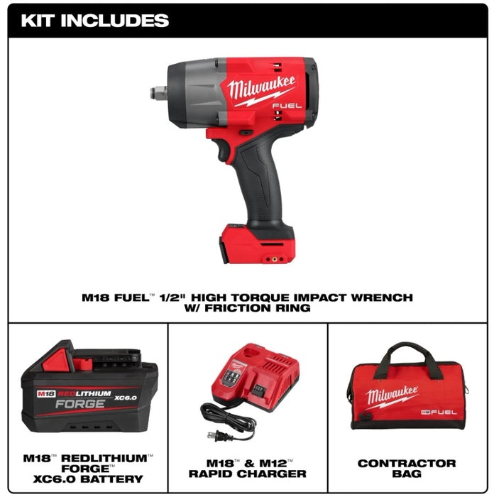 Milwaukee (366) 2967-21F M18 FUEL™ 1/2" High Torque Impact Wrench w/ Friction Ring REDLITHIUM™ FORGE™ Kit