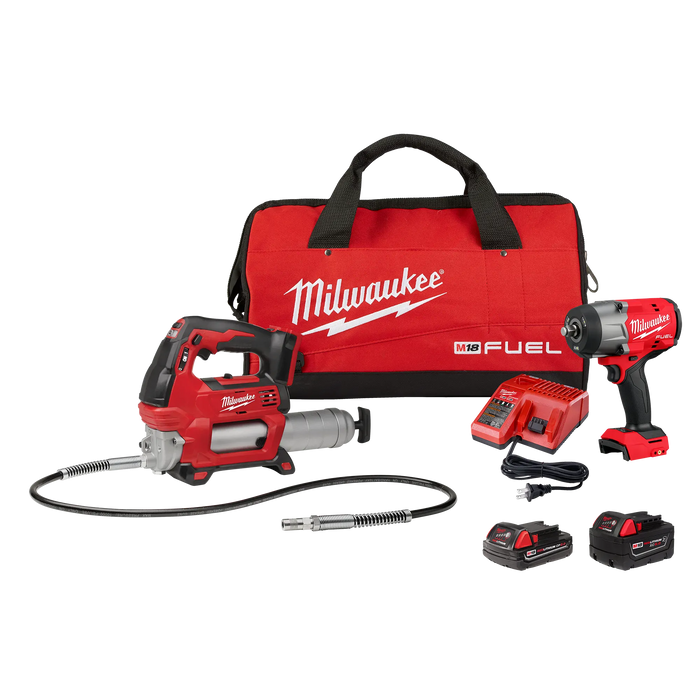 Milwaukee 2967-22GG M18 FUEL™ 1/2" HTIW w/ Friction Ring & Grease Gun Combo Kit
