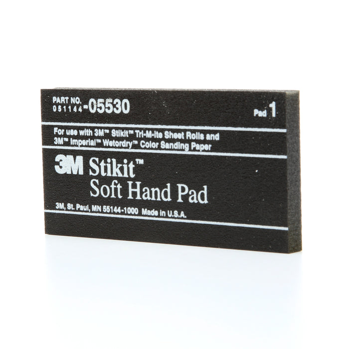 3M 05530 3M™ Stikit™ Soft Hand Pad, 05530, 2 3/4 in x 5 1/2 in x 3/8 in (7 cm x 13.97 cm x 0.95 cm), Colour: Black, 3M Stock No. 7000028351