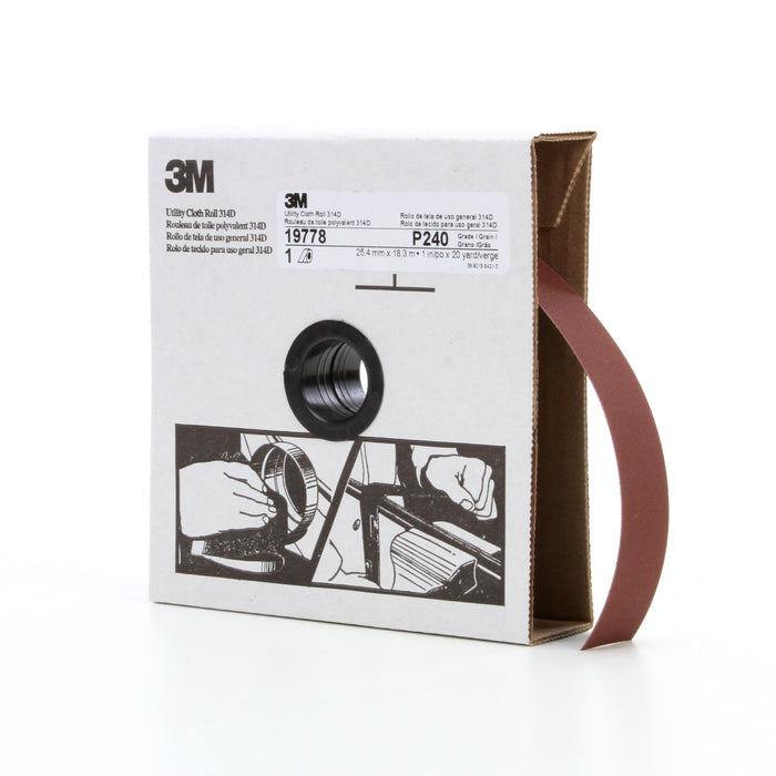 3M 19778 3M™ Utility Cloth Roll, 314D, P240, 1 in x 60 ft (25.4 mm x 18.29 m), Colour: Maroon, 3M Stock No. 7000118500