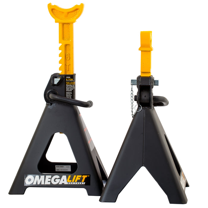 Omega 32068 Omega Lift 32068 - Heavy Duty Jack Stands 6 Ton Pair - Double Locking Pins - Handle Lock and Mobility Pin for Auto.