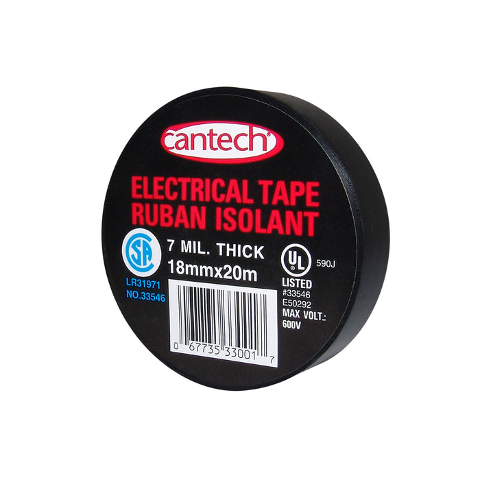 Cantech (111) 330-01-1820 Vinyl Indoor Electrical Tape, Black, 18mm x 20m
